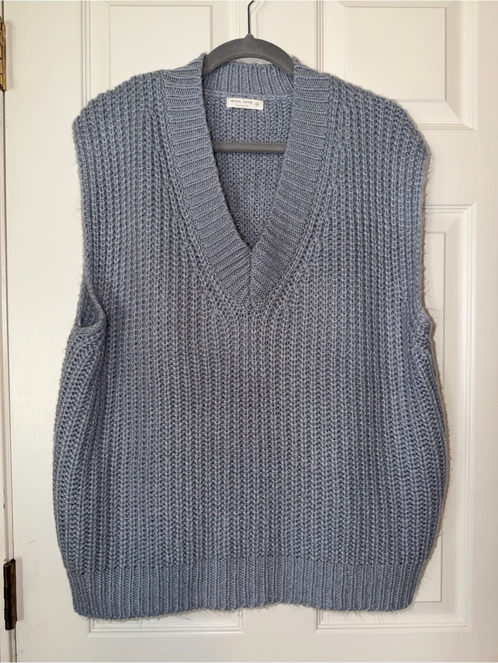 Miss Love Oversized‎ V-Neck Knit Vest in Light Blue
